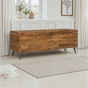 Belmont Home Hailey 46&quot Acacia Wood and Metal Storage Bench in Brown
