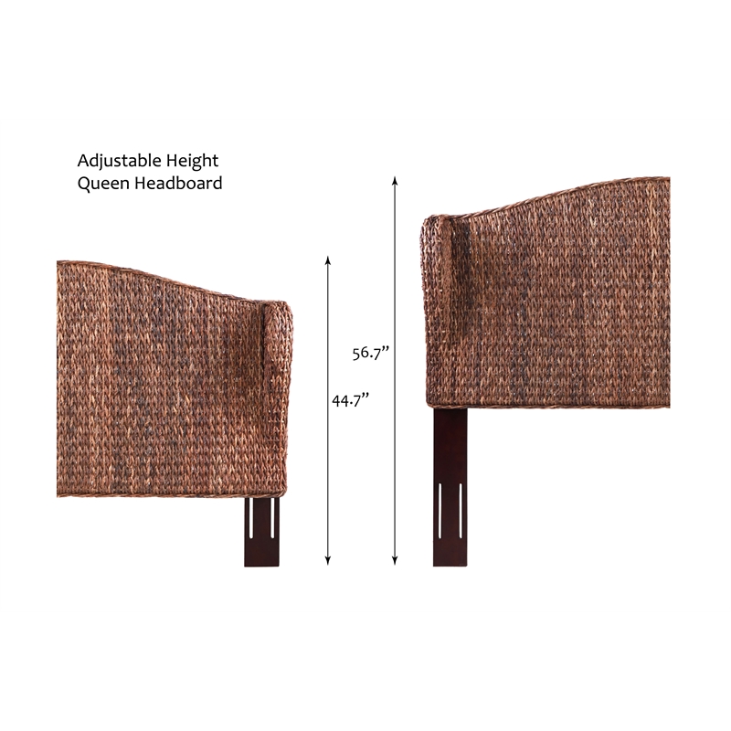 Belmont Home Capistrano Coastal Rattan/Wood Banana Leaf Queen Headboard in Brown