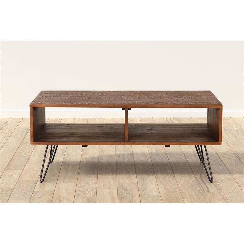 Belmont Home Brighton Solid Acacia Wood Foldable Coffee Table in Brown/Black
