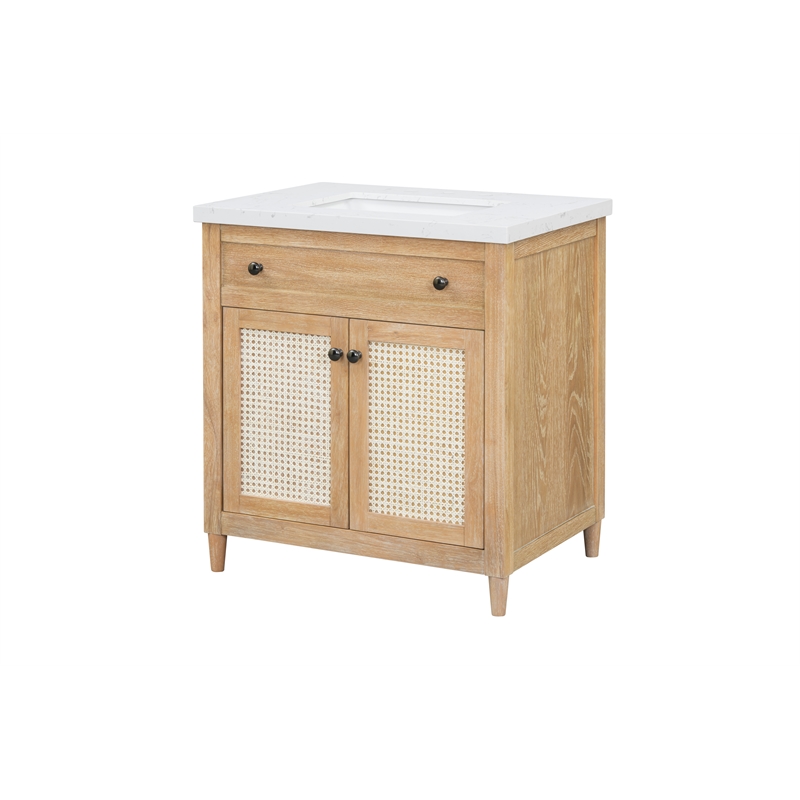 31''Cane Paneled Bathroom Vanity with Engineered Stone Top