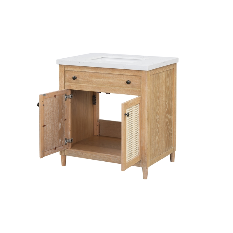 31''Cane Paneled Bathroom Vanity with Engineered Stone Top
