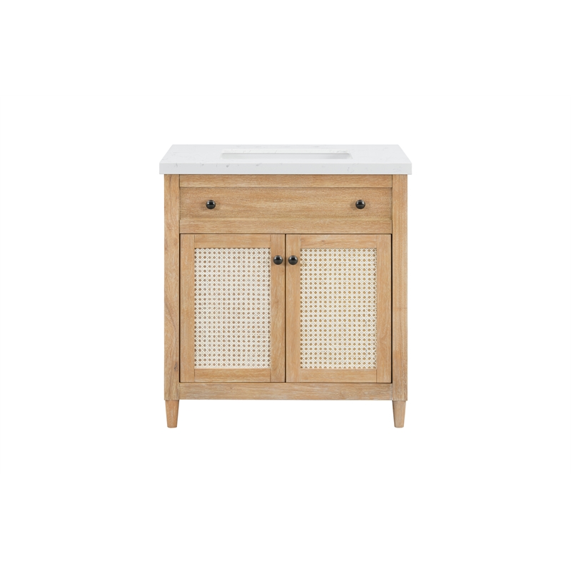 31''Cane Paneled Bathroom Vanity with Engineered Stone Top