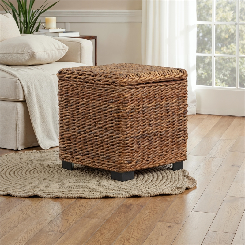 Crawford & Burke Woven Banana Leaf Storage Trunk with Lift-Top in Brown