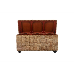 Crawford & Burke 42&quot Lift-Top Storage Trunk in Natural Rattan & Mahogany