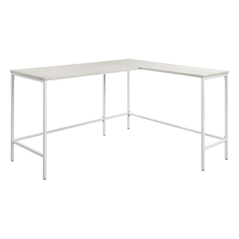 Contempo L-shaped Desk in Campanula White Finish with Metal Steel Frame