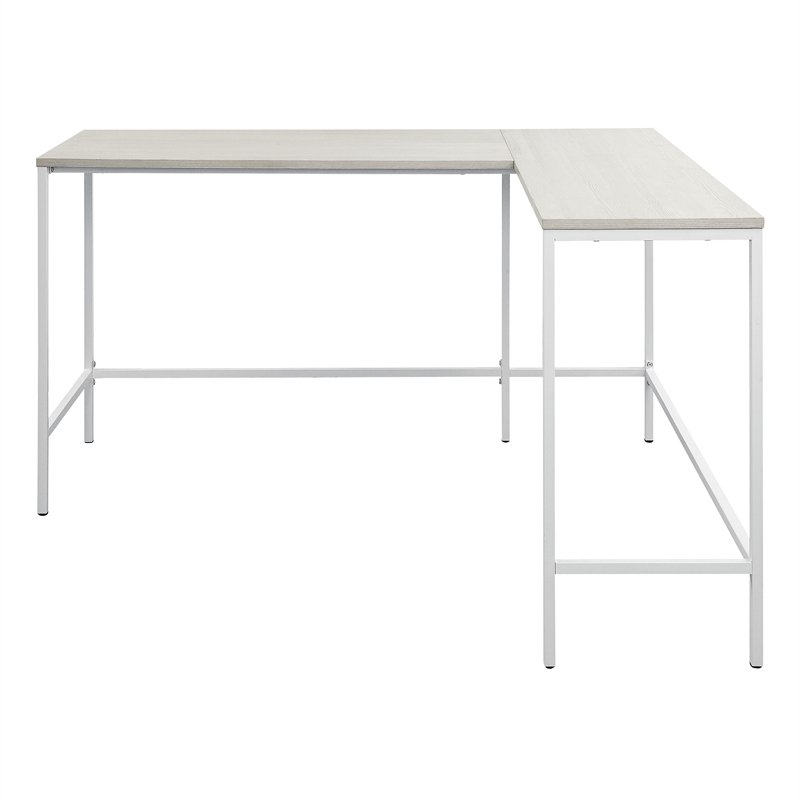 Contempo L-shaped Desk in Campanula White Finish with Metal Steel Frame