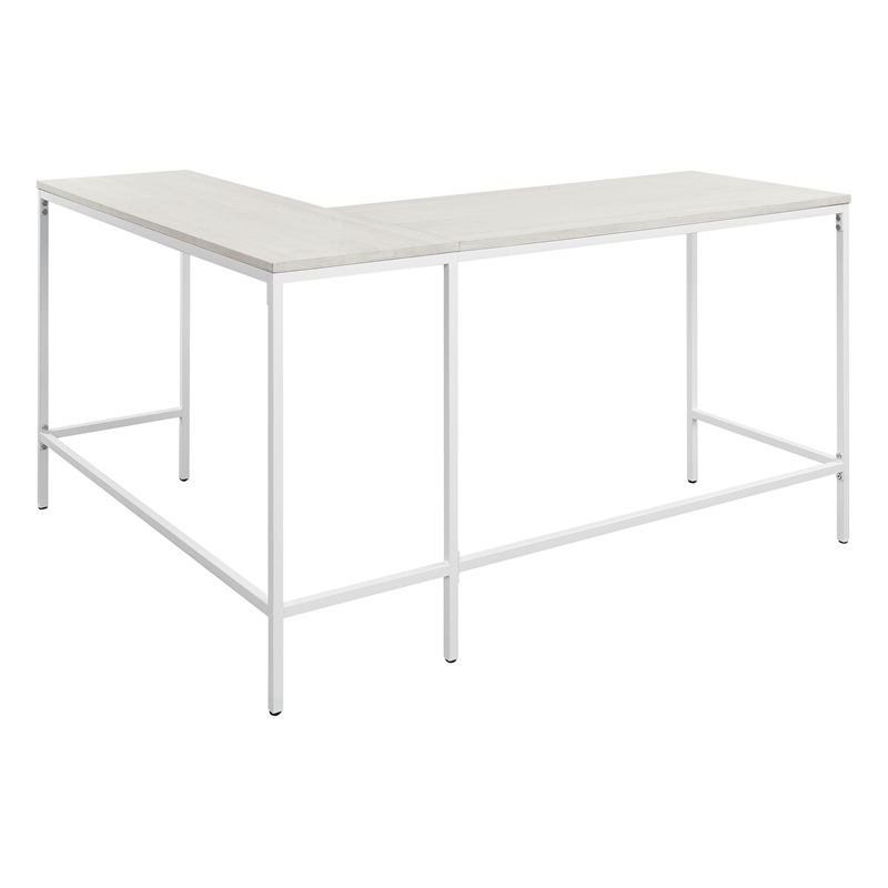 Contempo L-shaped Desk in Campanula White Finish with Metal Steel Frame