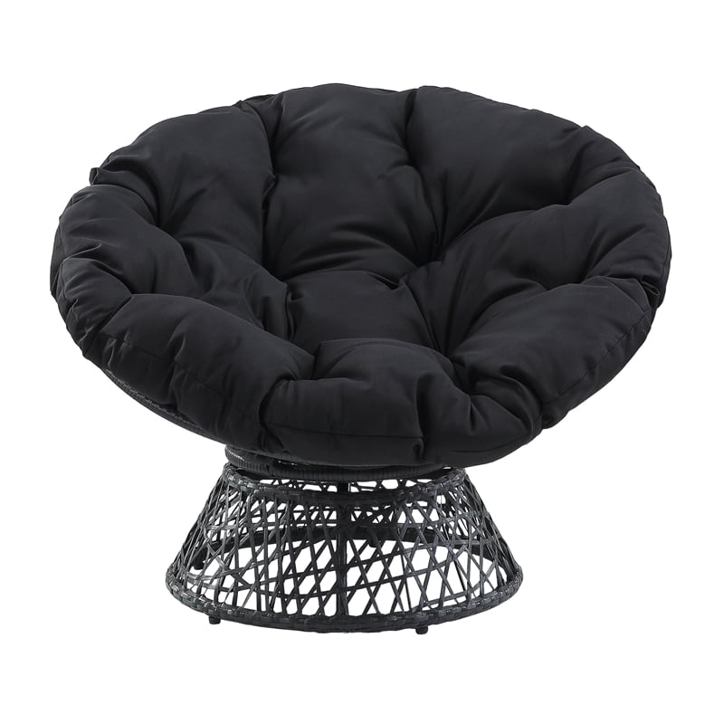 Papasan Chair with Black cushion and Black Resin Wicker Frame