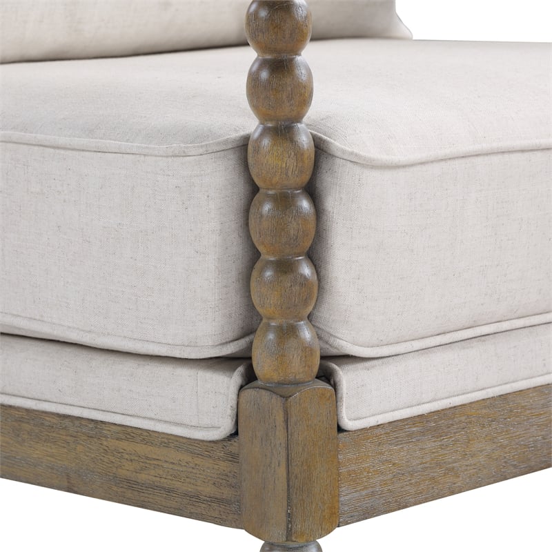 Fletcher Spindle Chair in Linen Beige Fabric with Brush Charcoal Finish