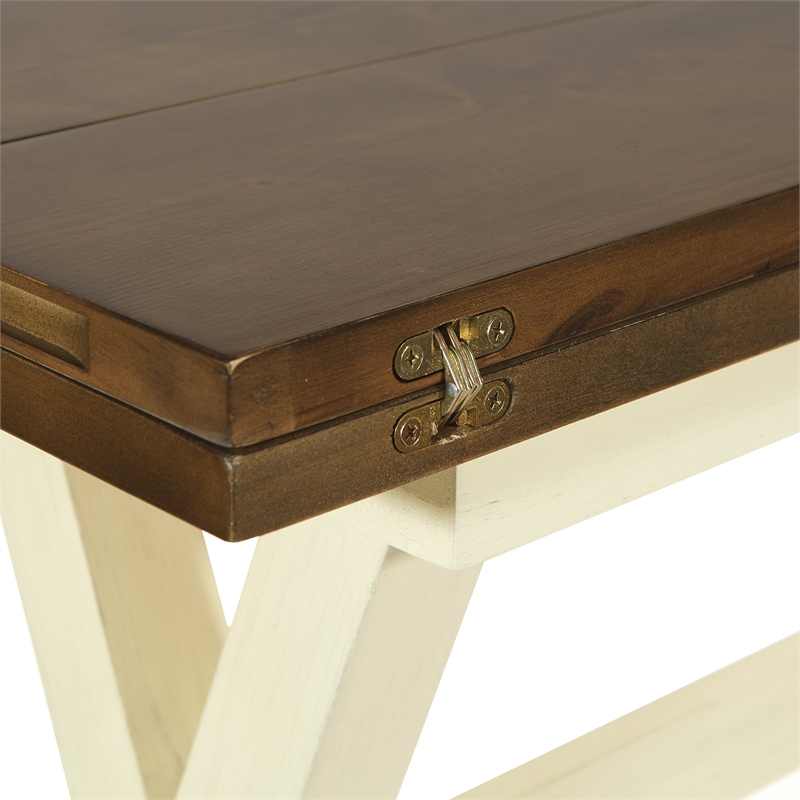 Albury Flip Top Table with Antique White Base and Wood Brown Stain Top