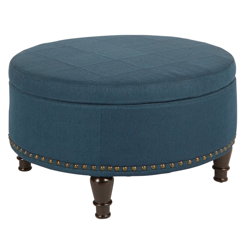 Augusta Round Storage Ottoman in Klein Azure Blue Fabric