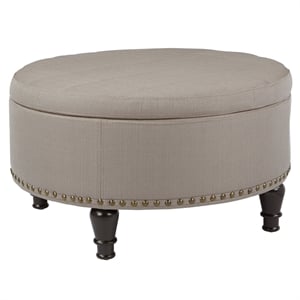 Augusta Round Storage Ottoman in Klein Dolphin Gray Fabric