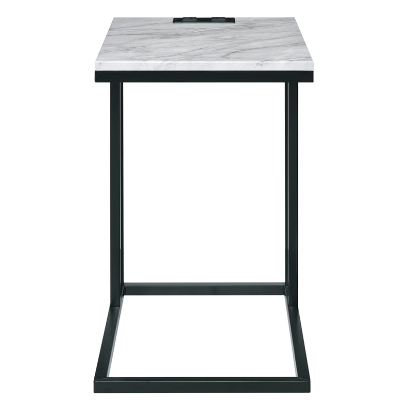 Norwich C-Table with Black Base and White Marble Top with Power Port