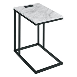 Norwich C-Table with Black Base and White Marble Top with Power Port