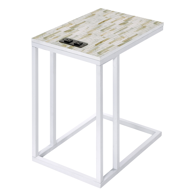 Norwich C-Table With White Mosaic Top Metal Legs with Power Port