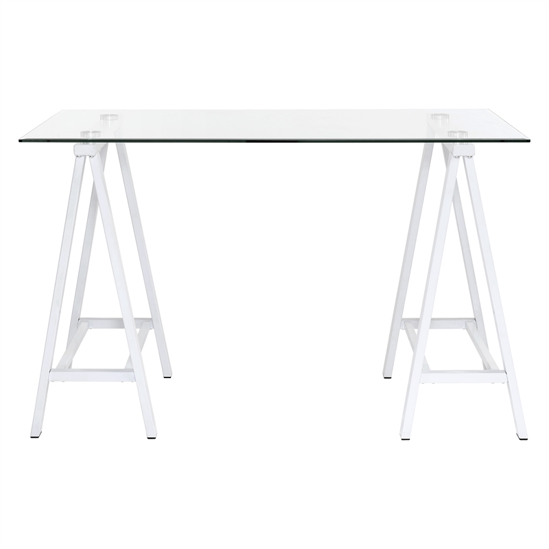 Middleton Writing Desk with Clear Glass Top and White Base