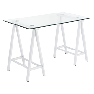 Middleton Writing Desk with Clear Glass Top and White Base