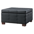 Detour Strap Square Storage Ottoman in Black Faux Leather