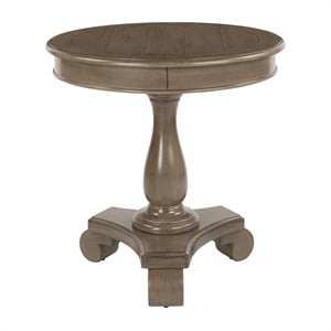 Avalon Hand Painted Round Accent Table in Wood Brown Brushed Java Finish