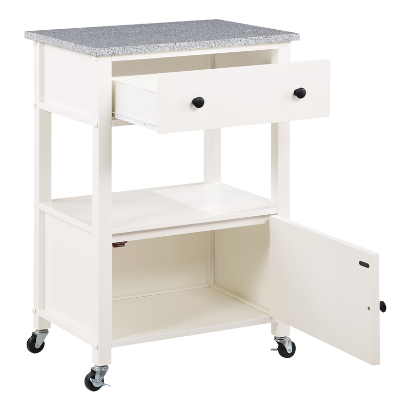 Fairfax Engineered Wood Kitchen Cart with Granite Top and White Base