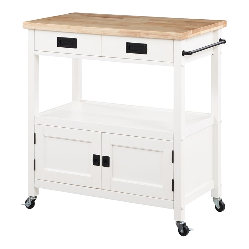 Radford Engineered Wood  Kitchen Cart with Wood Top and White Base