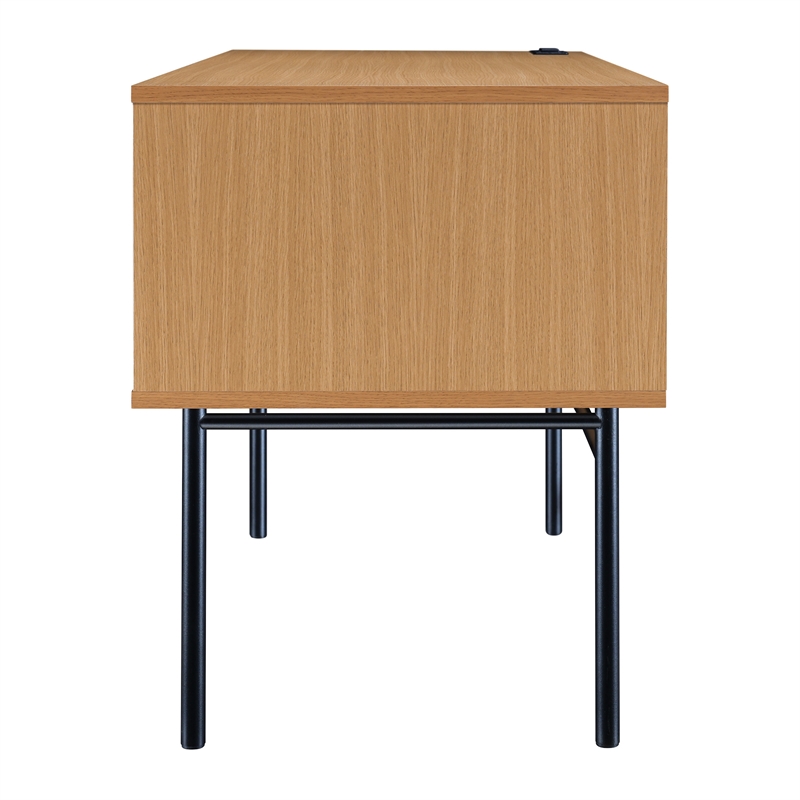 Denmark Engineered Wood Executive Desk with Power in Natural Finish