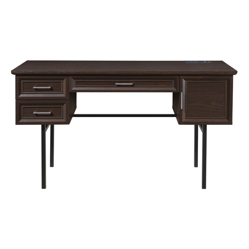 Jefferson Engineered Wood Executive Desk with Power in Espresso Finish