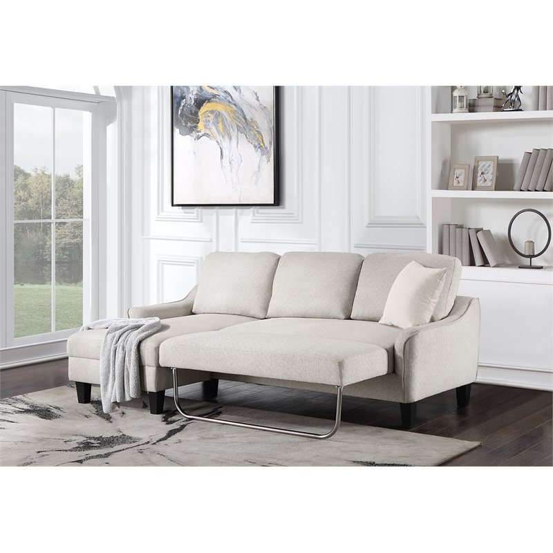 Lester Sofa with Chaise and Twin Sleeper in Cement Gray Fabric with Black legs