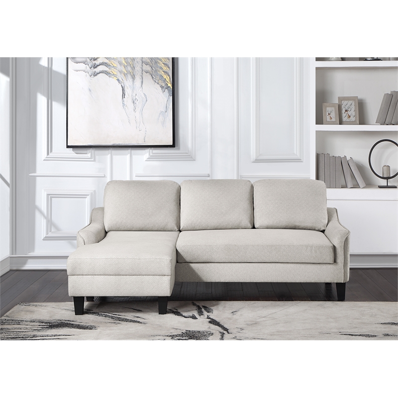 Lester Sofa with Chaise and Twin Sleeper in Cement Gray Fabric with Black legs