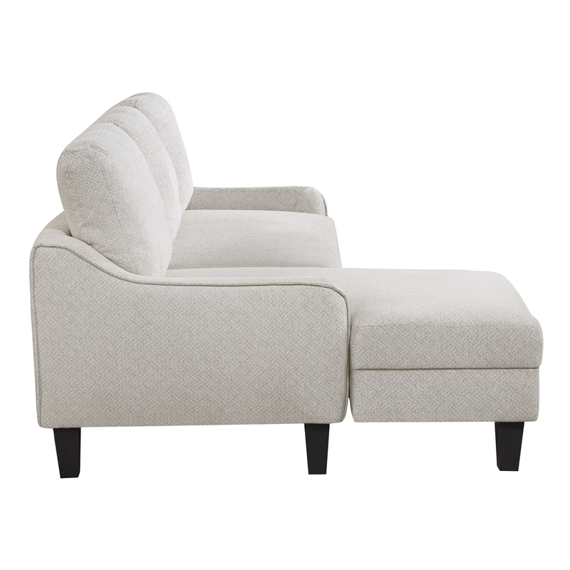 Lester Sofa with Chaise and Twin Sleeper in Cement Gray Fabric with Black legs