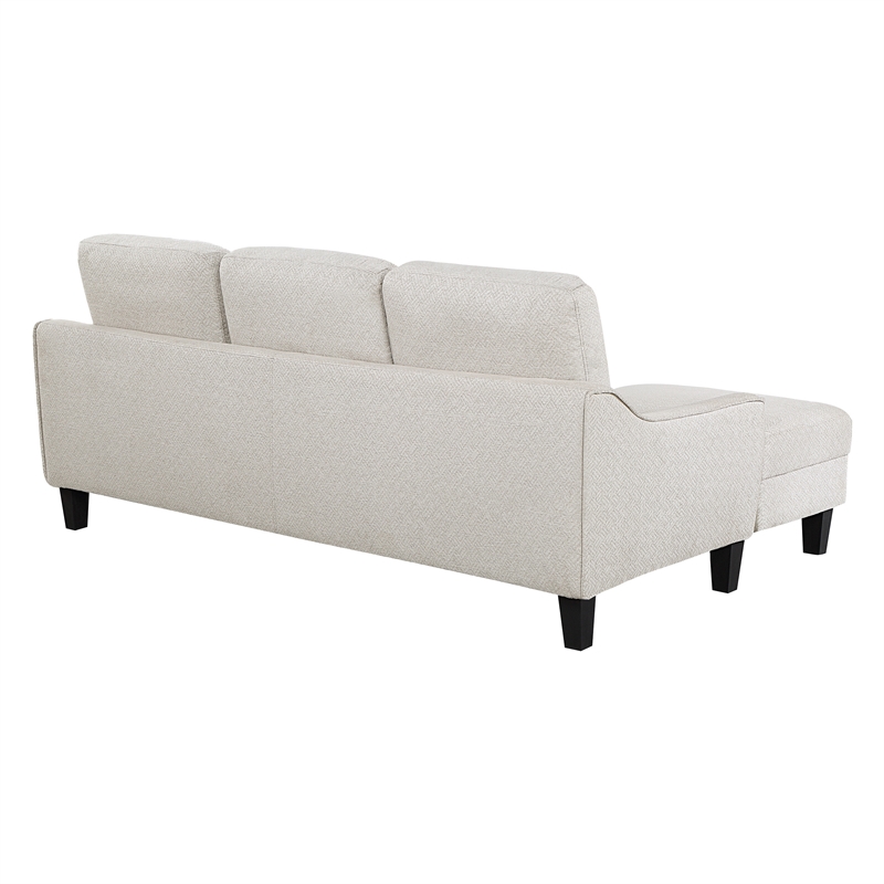 Lester Sofa with Chaise and Twin Sleeper in Cement Gray Fabric with Black legs