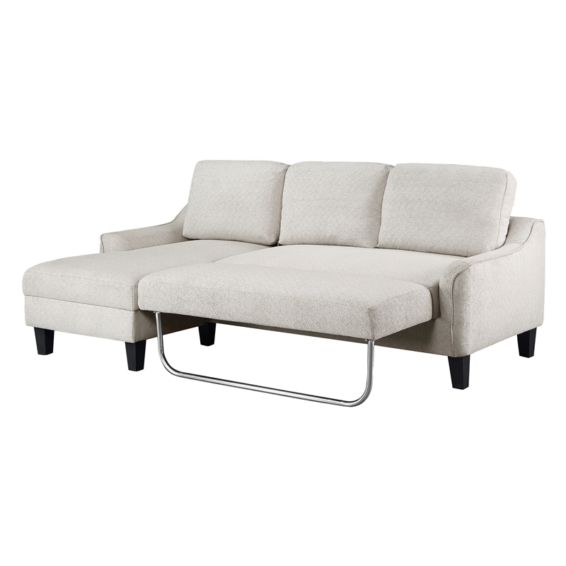 Lester Sofa with Chaise and Twin Sleeper in Cement Gray Fabric with Black legs