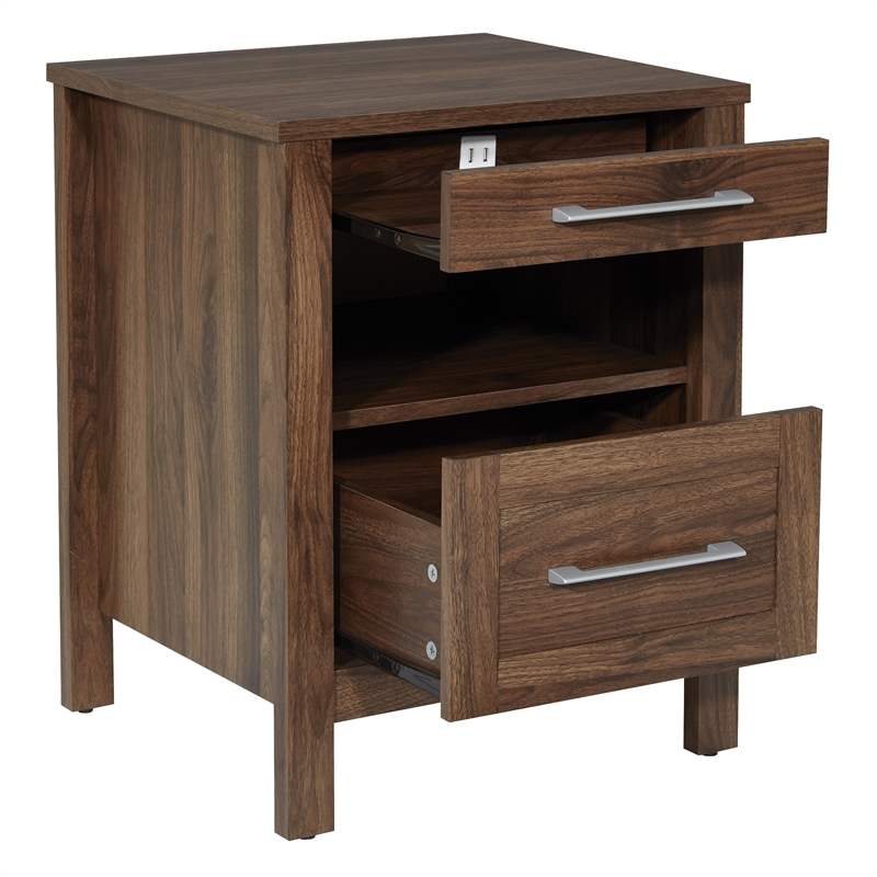 Stonebrook Nightstand with 2 USB Ports in Wood Classic Walnut Finish