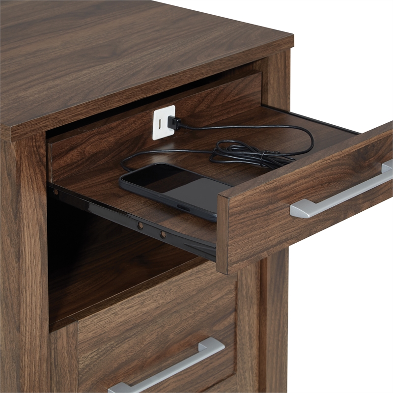 Stonebrook Nightstand with 2 USB Ports in Wood Classic Walnut Finish
