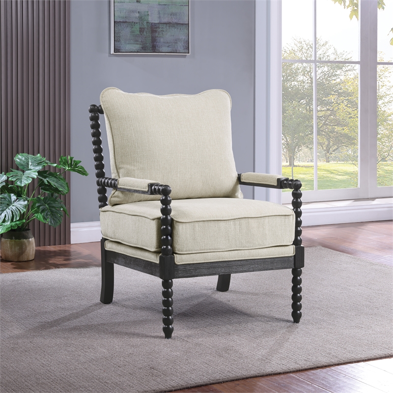 Eliza Spindle Chair in Linen Beige Fabric