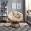 Papasan Chair- Cream Round Pillow Cushion Fabric- Natural Wicker Weave