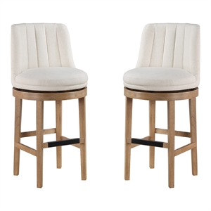 Rowan 2-Pack Swivel Barstool in Linen White Fabric  with Medium Oak legs