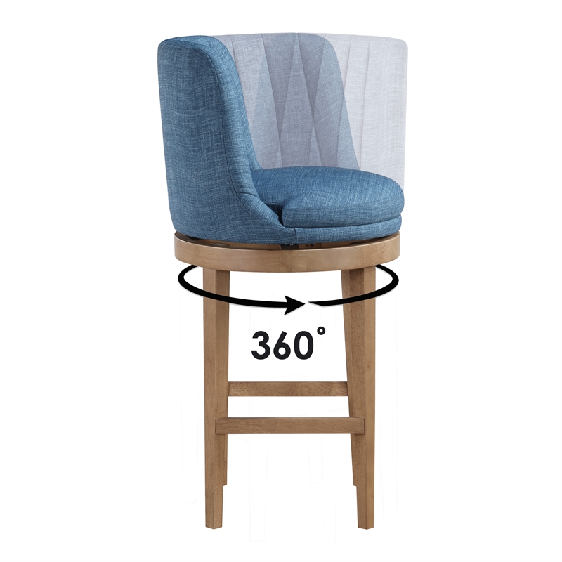 Rowan 2-Pack Swivel Barstool in Navy Fabric with Medium Oak legs