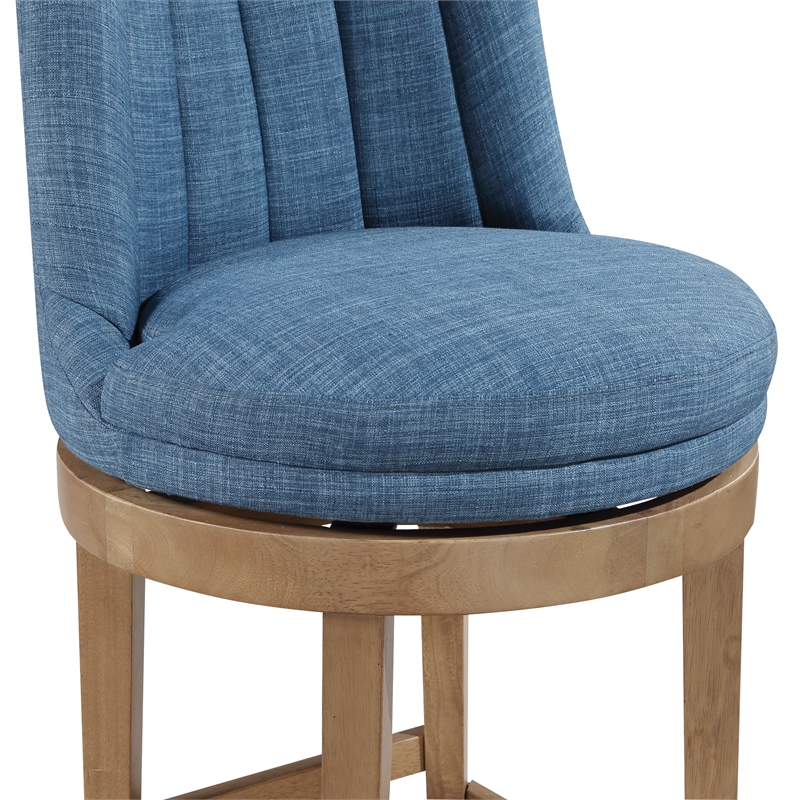 Rowan 2-Pack Swivel Barstool in Navy Fabric with Medium Oak legs
