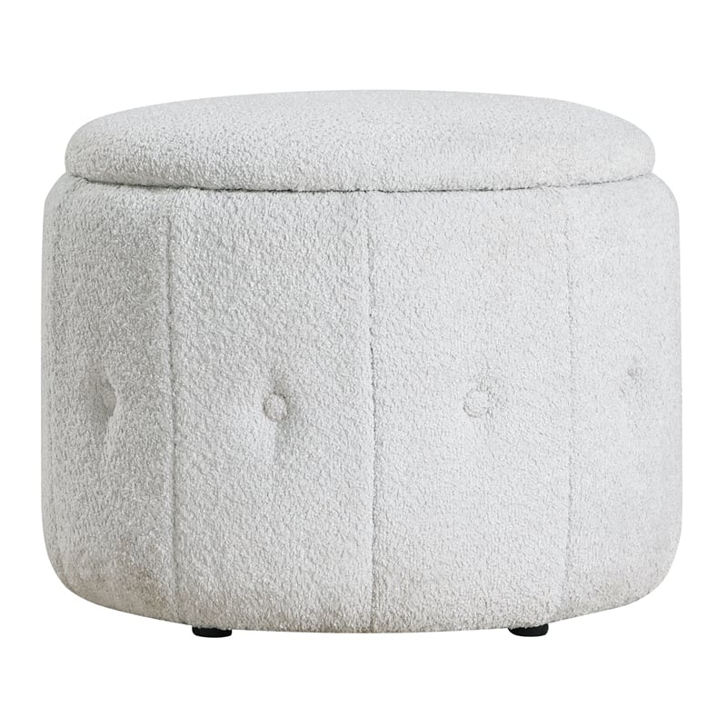 Brayfield Storage Ottoman in Sherpa Parchment Off White Fabric