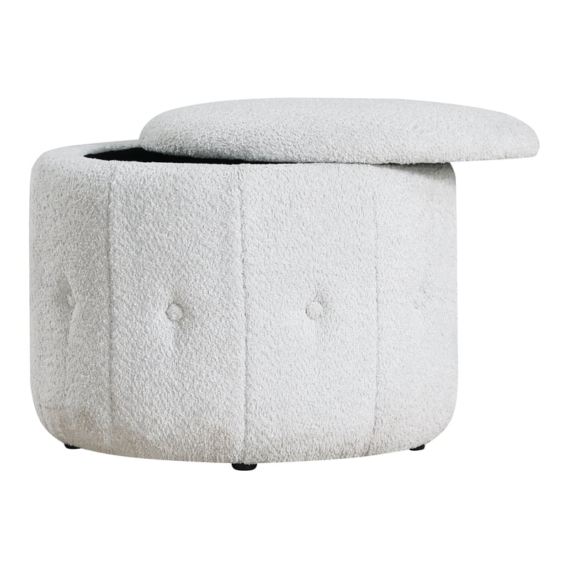 Brayfield Storage Ottoman in Sherpa Parchment Off White Fabric