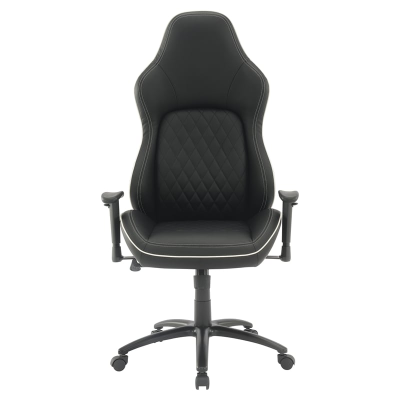 High Stakes Gaming Chair Black Bonded Leather with White Accents