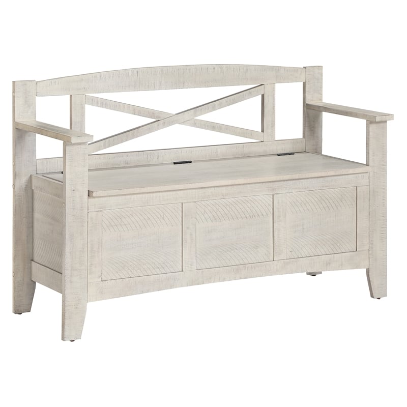 Metro Entry Way Bench in Engineered Wood Distressed White Finish