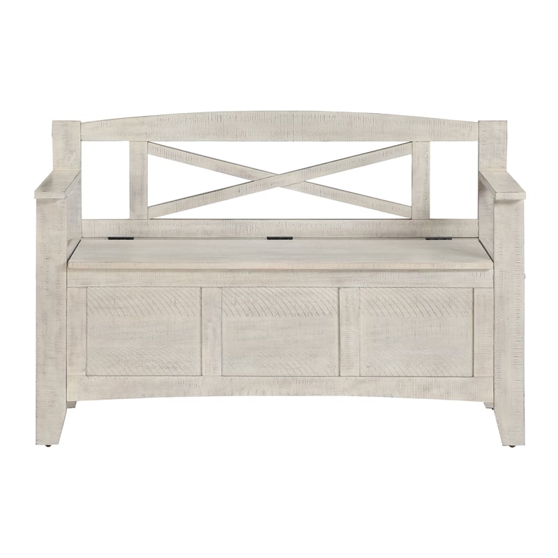 Metro Entry Way Bench in Engineered Wood Distressed White Finish