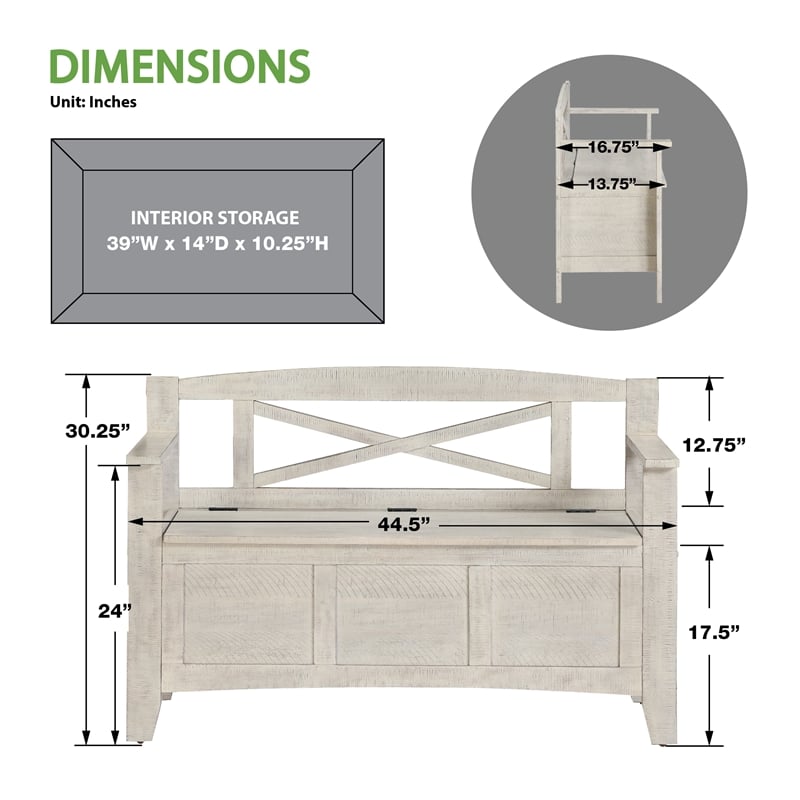 Metro Entry Way Bench in Engineered Wood Distressed White Finish