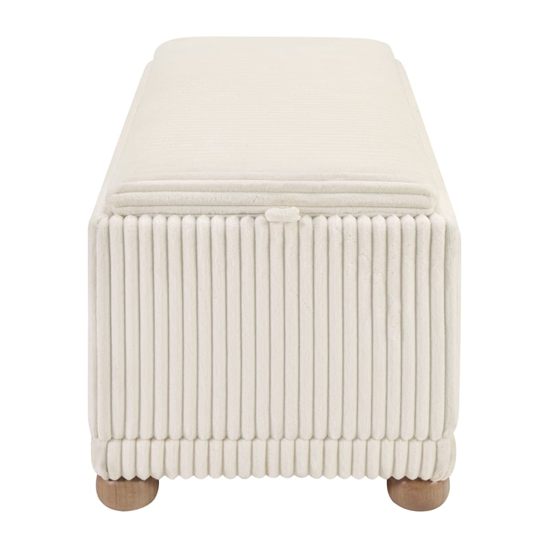 Sahara Flip Top Tray Storage Bench with Natural color wood and White Cord Fabric