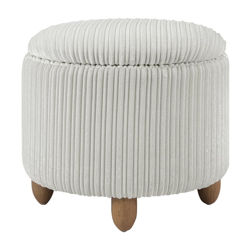 Lyra Storage Ottoman in Taupe Fabric with Medium Oak Legs
