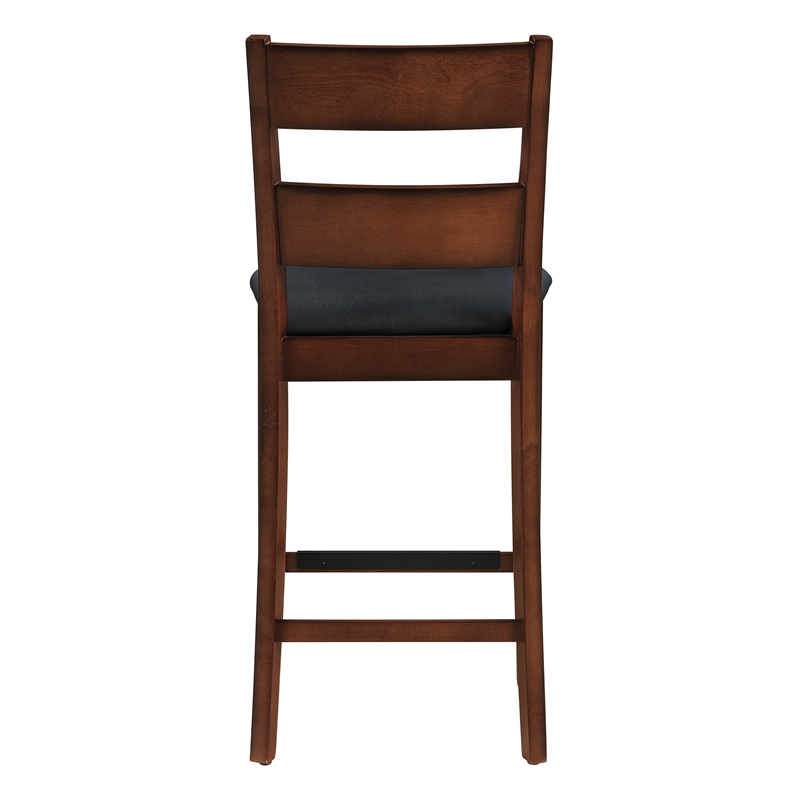 Carlson 5-PC Counter Height Dining Set  Blue Vinyl Fabric and Walnut Wood Finish