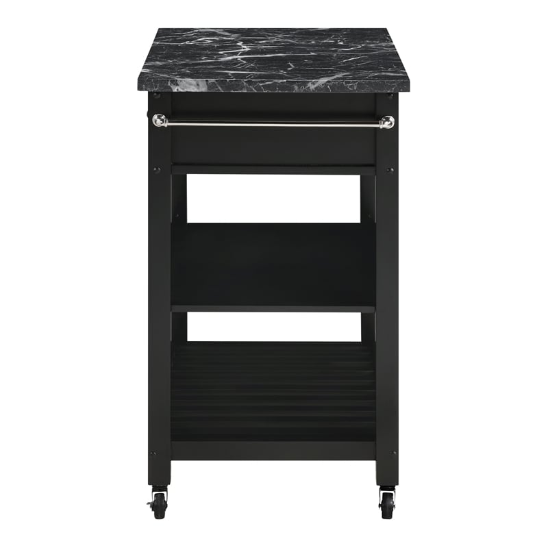 Litchfield Kitchen Cart Engineered Wood With Faux Marble Top in Black Finish