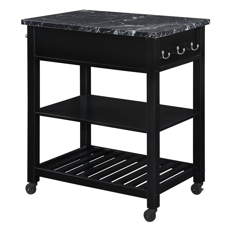 Litchfield Kitchen Cart Engineered Wood With Faux Marble Top in Black Finish